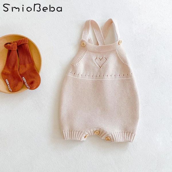 

jumpsuits ins autumn boys and girls baby rompertjes love hollowed out strap pants knitted bodysuits clothes bag fart japan kids, Blue