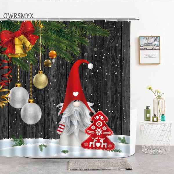 

shower curtains cartoon santa claus wooden board background curtain christmas holiday decor bathroom products