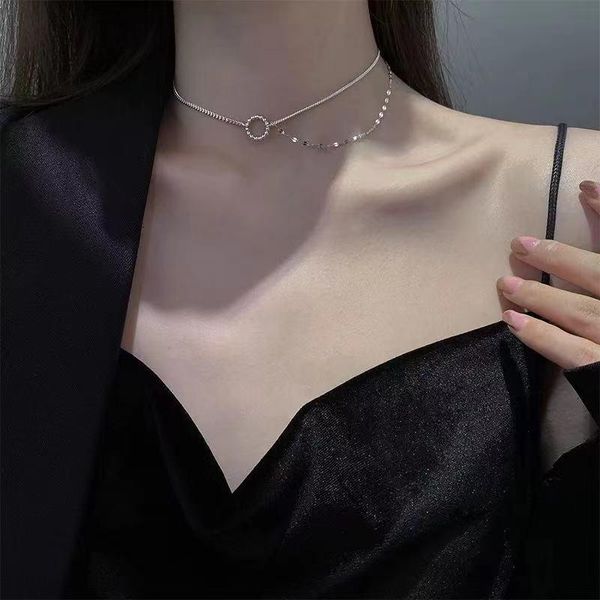 

chokers kpop trendy necklace for women silver color double layer chain round bead pendant choker girl statement collar de mujer jewelry, Golden;silver