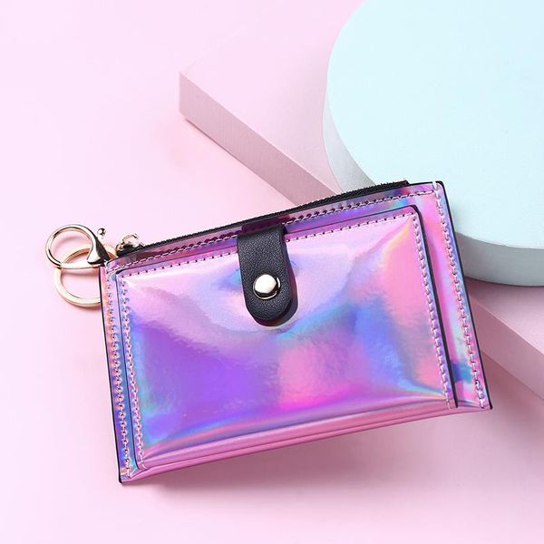 

card holders 2021 fashion transparent wallet women short pvc clear korean holographic holder female cute purse coin bags, Brown;gray
