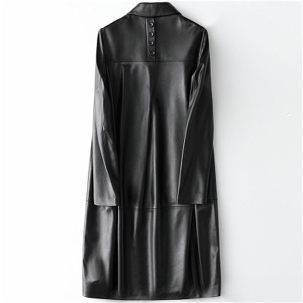 

2021 female autumn genuine sheep leather h76 trench i2lt, Tan;black