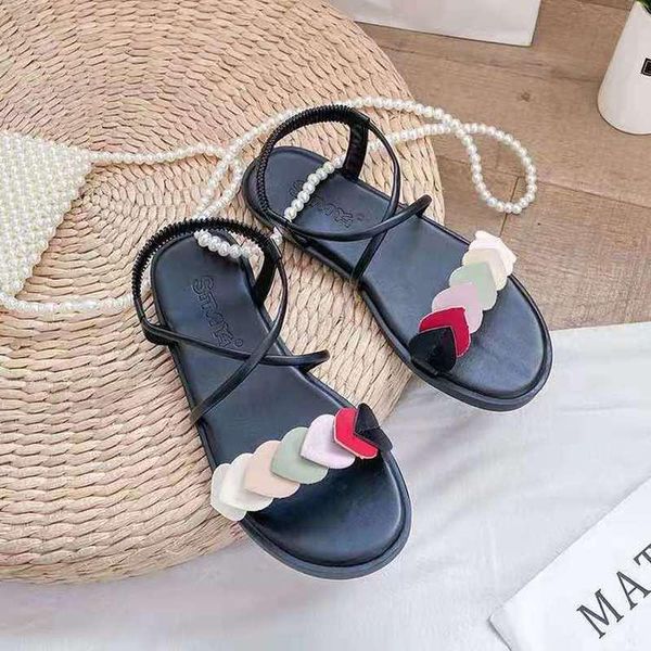 

sandals open toe women's fashion all-match love applique decoration casual outdoor small fresh 2021, Black