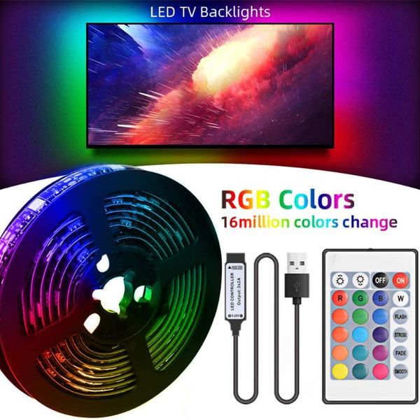 

strips 2/5m led light strip flexible lamp tap home decoration backlight night luminous string 24 keys remote rgb