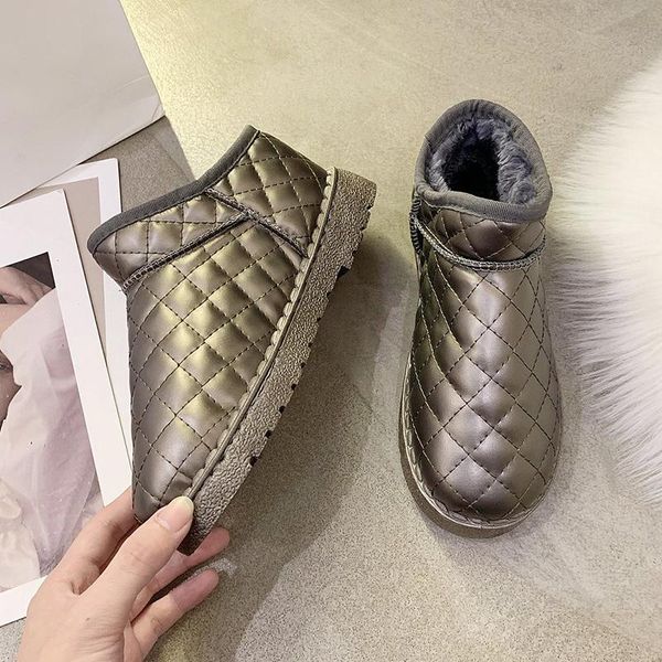 

boots drop round toe thick plush winter shoes warm cotton waterproof snow women casual woman flat heels super, Black