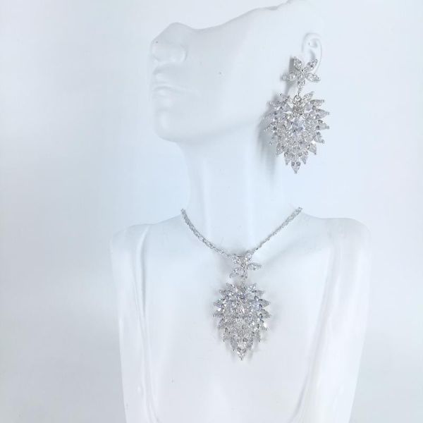 

earrings & necklace 2021 fashion crystal champagne cz party jewelry wedding bride dressing banquet formal, Silver