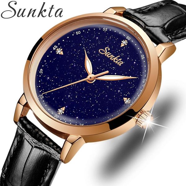 

wristwatches sunkta ladies watches minimalist wrist watch for women casual fashion leather strap quartz female clock simple classy gift, Slivery;brown