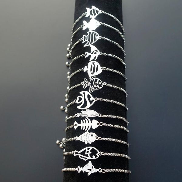 

charm bracelets stainless steel fish bracelet tropical fishes wristband adjustable length men boys women girls fashion marine life jewelry g, Golden;silver