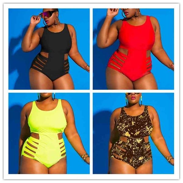 Plus Size Badeanzug Push Up Bademode Frauen Bandage Badeanzüge Riemchen Badeanzüge Große Monokini Badpak Weibliche Fatkini 210625