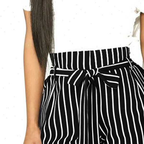 

women paper pocket pleated waist buttoned belt knot striped shorts women summer highstreet preppy casual mini shorts 611, White;black