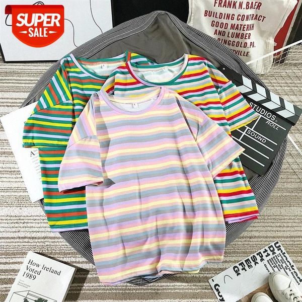 

2021 women fashion korean style striped t-shirts casual round neck short sleeve summer ladies tee wdc014 #id4g, White