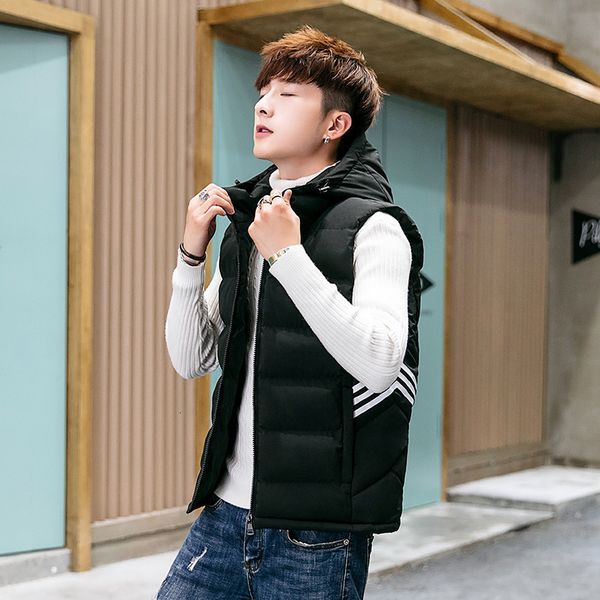 

men's autumn and winter coat down cotton shawl couple student sports leisure warm collarless hooded vest, Black;white
