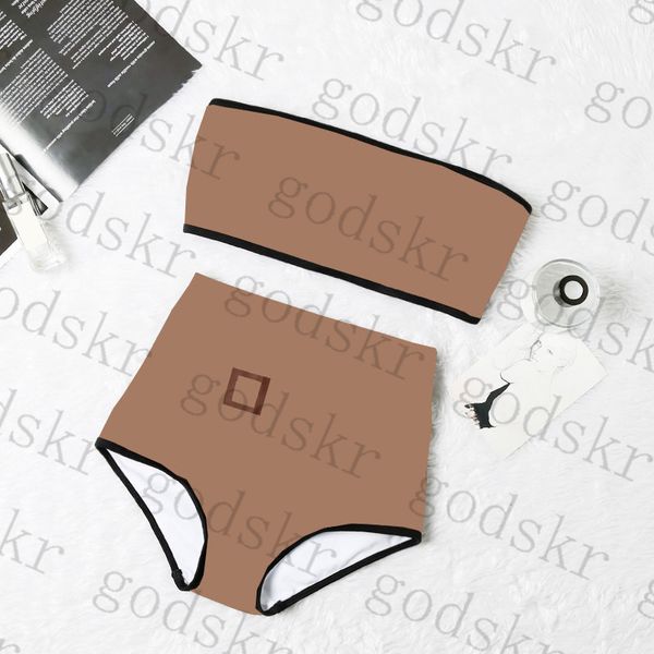 Costume da bagno con top a tubo, bikini da donna, con stampa di lettere, costume da bagno bikini a vita alta, da donna