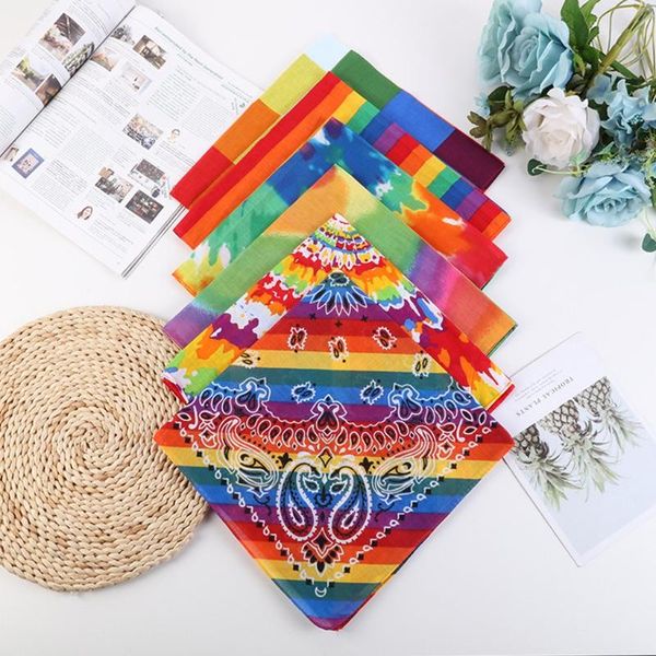 

hair accessories rainbow stripes plaid tie-dye print square scarf bandana hip hop cotton headband festival wristband neck tie