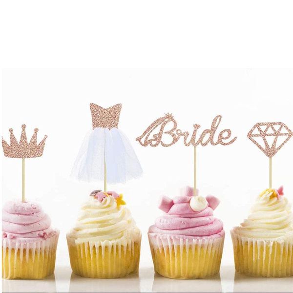 

other event & party supplies 4/12pcs rose gold glitter bride to be cupcake ers diamond crown 3d wedding dress cake for bridal shower