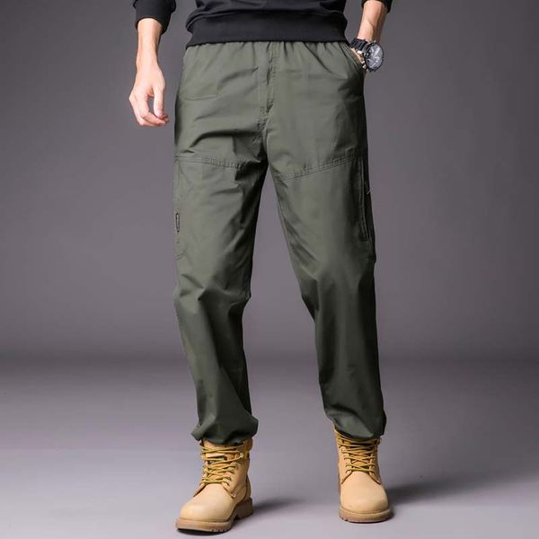 

new mens cargo pants multi pockets pure cotton casual pants spring autumn straight loose work trousers plus size pa32, Black;brown