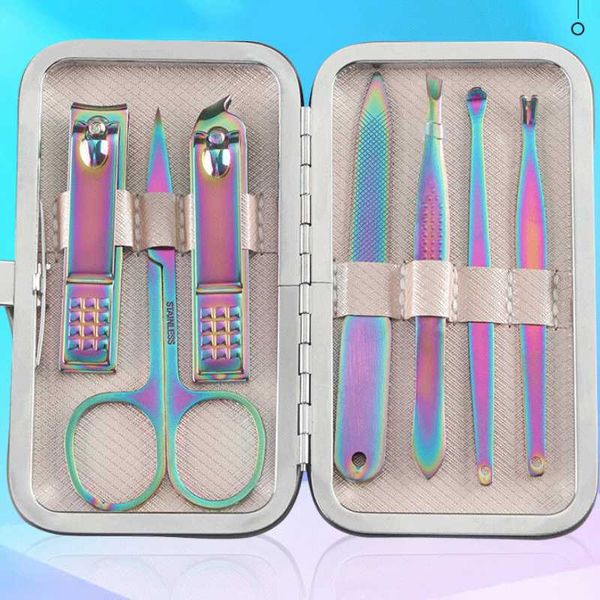 

nail art kits 7pcs sets colorful stainless steel beauty pedicure knife manicure eyebrow scissors care tool personal cleaning tools