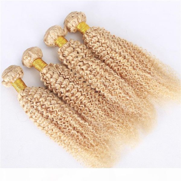 

kinky curly virgin peruvian #613 blonde human hair weaves extensions 4pcs lot bleach blonde human hair bundles tangle free, Black