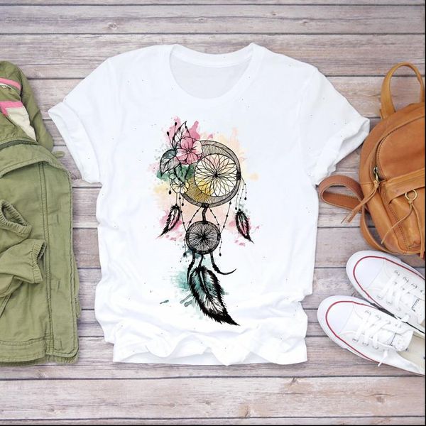 

women feather floral flower watercolor vintage clothes lady t shirts womens t shirt ladies graphic female tee t shirt, White