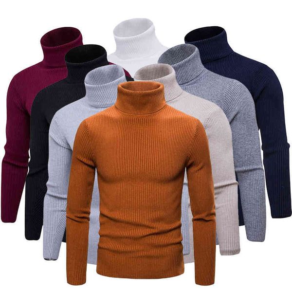 

high neck thick winter warm sweater turtleneck pullover s sweaters slim fit pullovers men knitwear male, Black