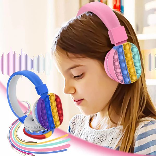 

fidget toys rainbow style push bubble cute cartoon student headset headset wireless bluetooth stereo gift music decompression toy