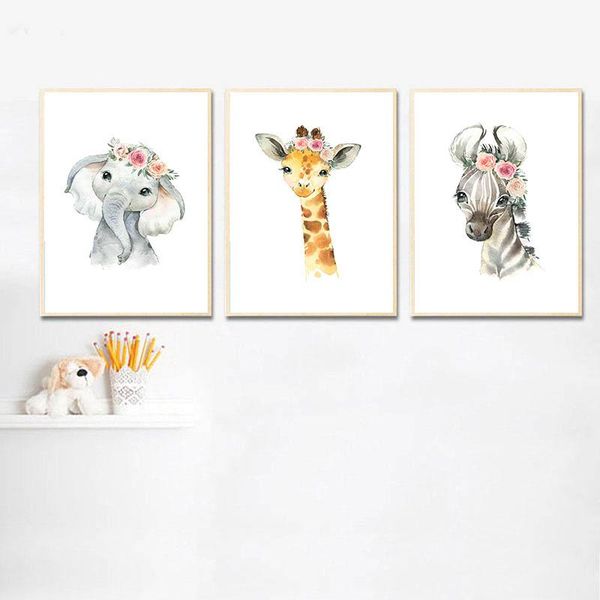 

paintings nordic baby elephant lion poster nursery canvas wall art print floral animal painting kids children bedroom decoration picture