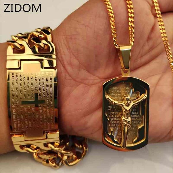 

men hip hop jesus pendant with stainless steel cross bracelet never fade male vintage hiphop necklace fashion jewelry, Silver