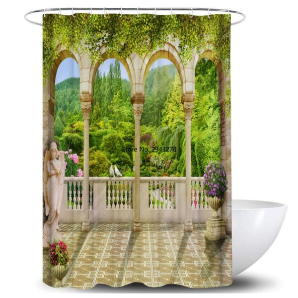 

shower curtains european style patio scenery print curtain bathroom blackout large 180x200cm for bath with hooks