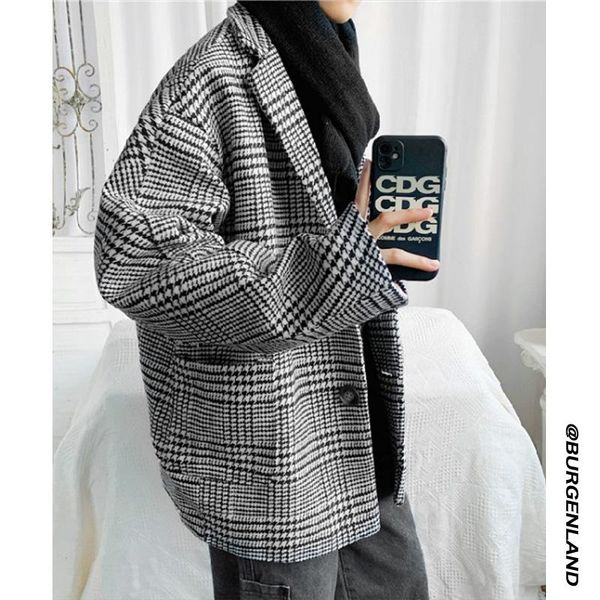 

men's wool & blends cashmere short coat men winter thick autumn buckle design trend overcoat pocket plaid manteaux homme jacket df50wb, Black