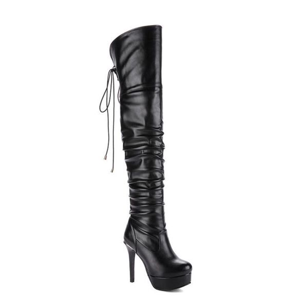 

boots autumn and winter thin leg knee round head small 33-48 women's, Black