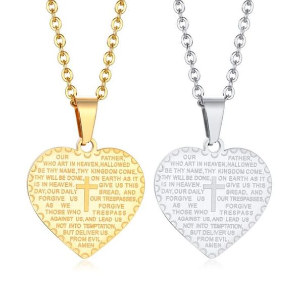 

chains stainless steel gold bible verse engrave heart tag pendant necklace jewelry gift for men women with chain, Silver