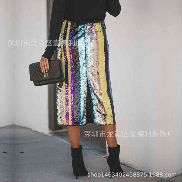 

street wear bling euroepan womens skirt style sequin plus size, Black