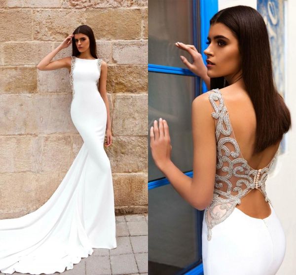 

2021 new vestido de festa high-end es chic boat neck straps crystal beads satin bridal gowns wedding zicm, White