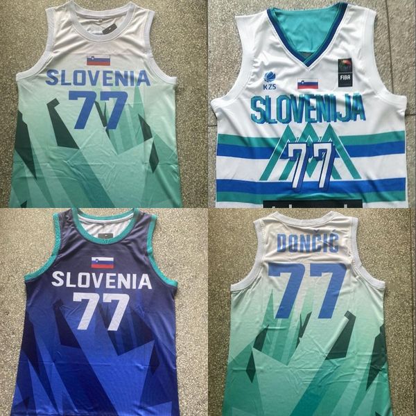 

ncaa slovenia national team 77 doncic white blue mens jersey, Black