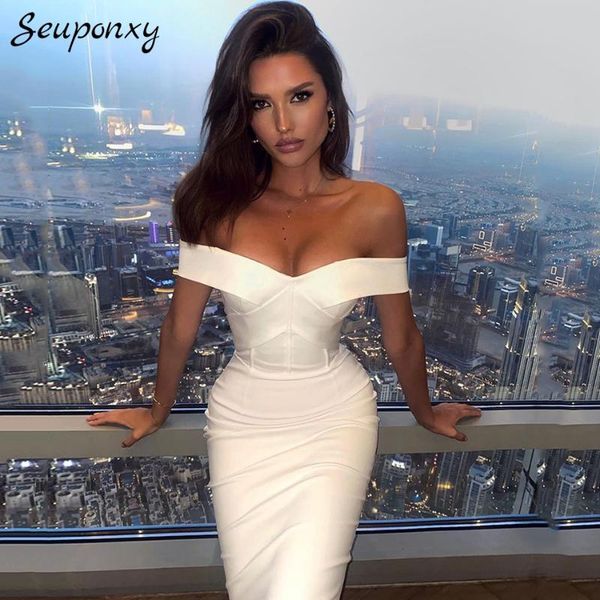 

casual dresses 2021 summer off-the-shoulder backless bandage dress elegant women bodycon celebrity evening party, Black;gray