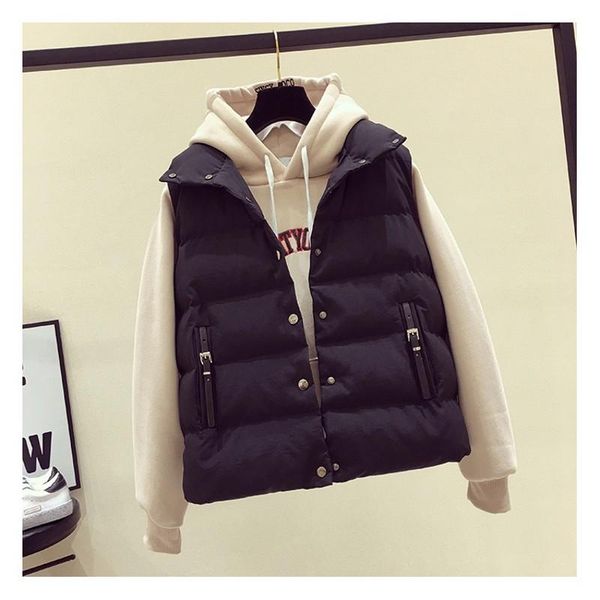 

women's vests gold velvet cotton jacket women fashion winter veste femme waistcoat stand collar vest chaleco mujer, Black;white