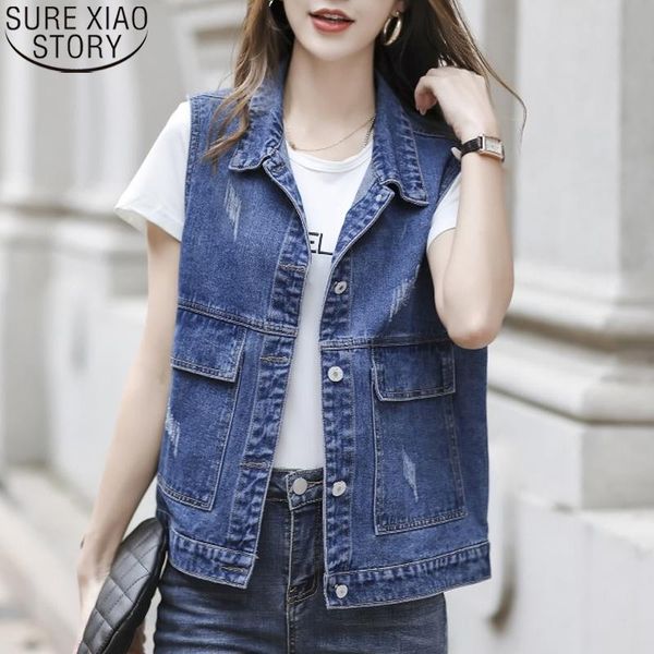 

women's jackets autumn blue denim vest for women plus size jeans jacket cotton waistcoat female sleeveless coat casual streetwear 14835, Black;brown