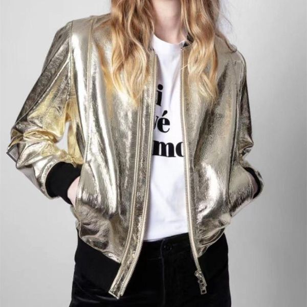 

women's jackets golden o-neck zipper jacket simple 2021 autumn winter long sleeve female fashion short coat with pockets, Black;brown