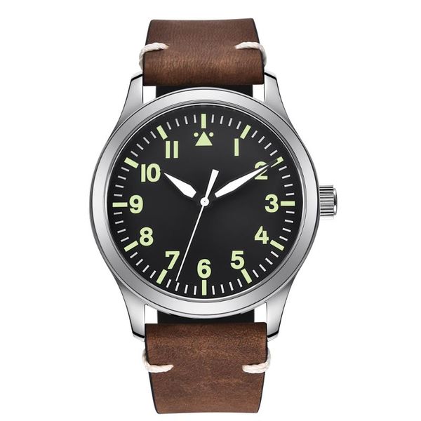 

wristwatches 42mm watch men automatic mechanical miyota movement sport sapphire glass leather strap luminous wristwatch, Slivery;brown