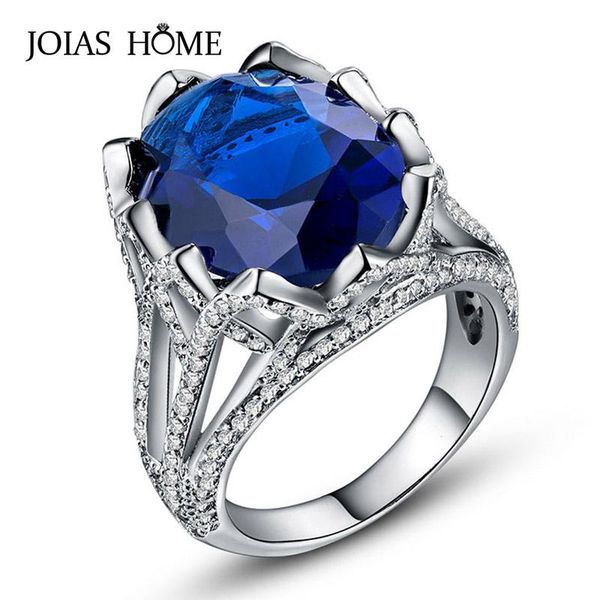 

cluster rings joiashome women's luxury silver ring for charm lady with 21mm oval blue 926 sapphire gemstones wedding party gift size 6-, Golden;silver