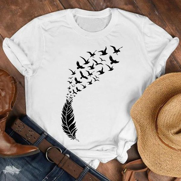 

women lady cartoon feather bird 90s printed summer fall shirt clothes tshirt tee womens female print t graphic t-shirt, White