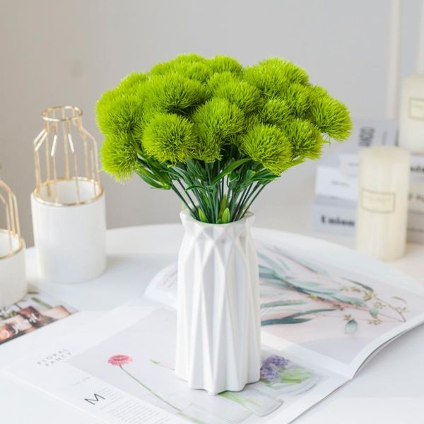 

5 pieces artificial flowers green plastic dandelion vases for home decor wedding bridal accessories clearance fake plants