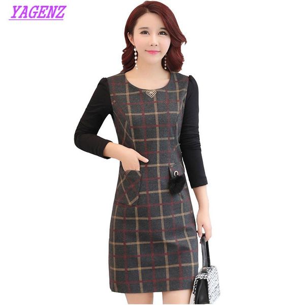

casual dresses lattice woolen dress autumn winter women slim long sleeves package hip 2021 lady splicing round neck medium b510, Black;gray
