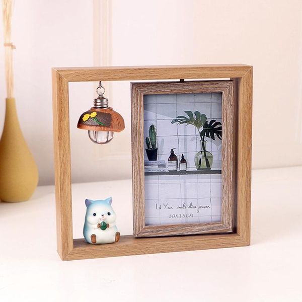 

creative nordic wooden p frame double side rotating rotation frames home decoration