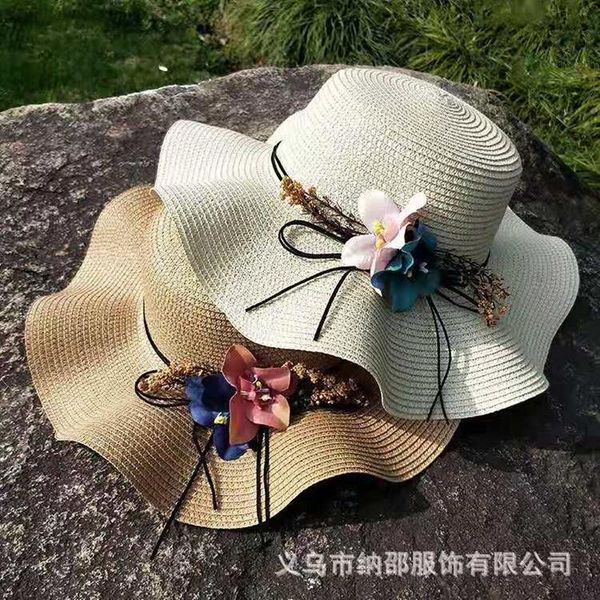 

wide brim hats ms summer sunshade outdoor big straw hat flower eaves is prevented bask in the sun beach cap folding swimsuit bikini firs, Blue;gray