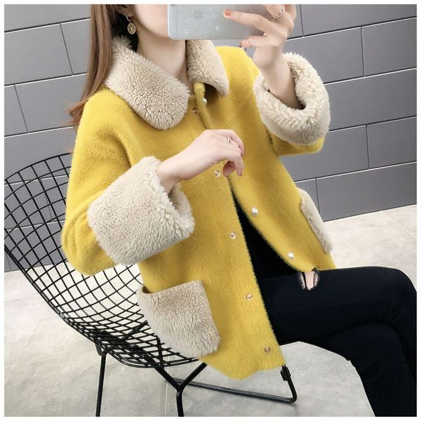 

2020 new autumn coat women's korean loose mink cashmere fragrance sweater small lamb plush top, Black