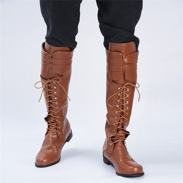 

mens motorcycle boots with platform cool lace snow protective winter long western below knee knight classic boots v19 n1c1#, Black