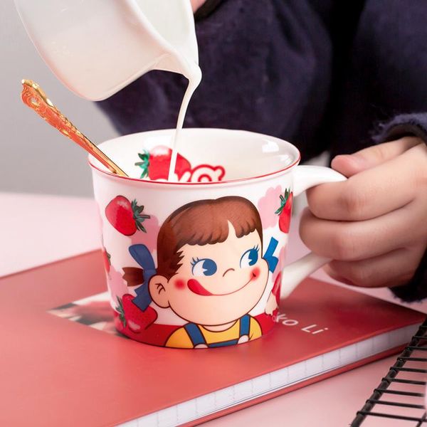 

mugs peko ceramic mug cartoon strawberry coffee milk tea kitchen tableware cute porcelain breakfast oats cup housewarming gift