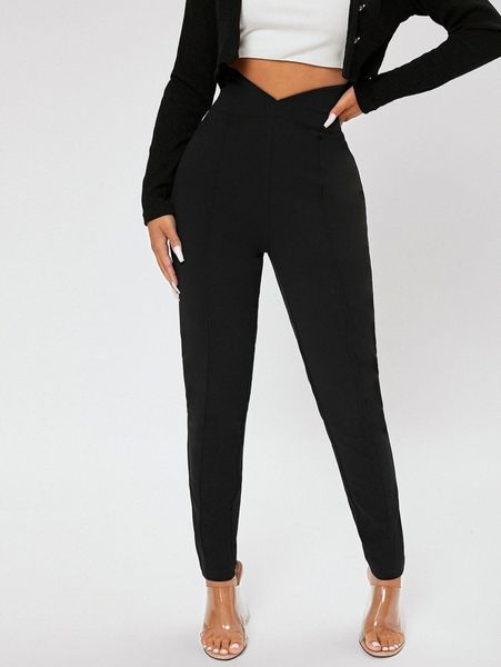 

petite solid high waist skinny pants h04n#, Black;white