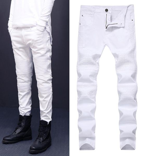 

men's jeans brand motorcycle skinny stretch casual arrival pants cotton, Blue