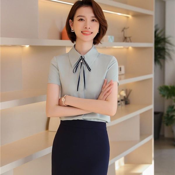 

two piece dress 2021 women pieces casual interview suit with slim skirt and blouse tie novelty green female office ladies shirt suits, White